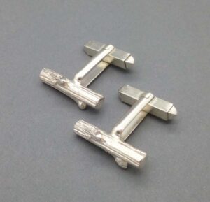 Bud cufflink (11).   Jewellery by Holly Belsher. Silver.