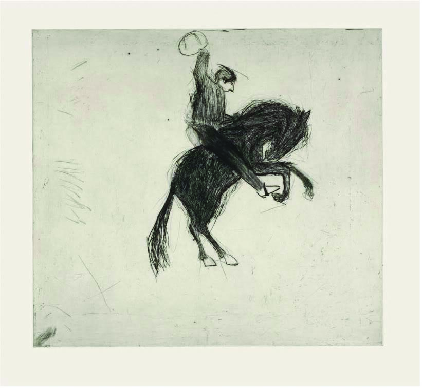 Bucking Bronco. Birds & Animals Figurative Prints by Kate Boxer. Drypoint. Bucking Bronco. Birds & Animals Figurative Prints by Kate Boxer. Drypoint.