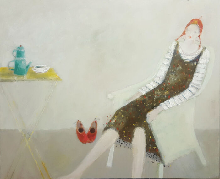 Coffee Break.   Paintings by Marilyn Browning. Oil on canvas.