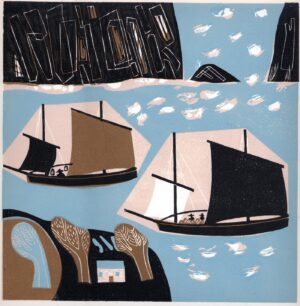 Cottage on the Headland.   Prints by Melvyn Evans. Linocut.