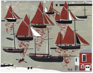 The Whitstable Oyster Fleet.   Prints by Melvyn Evans. Linocut.
