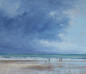Breezy Beach Day.   Paintings by Caroline McMillan Davey. Oil on board.