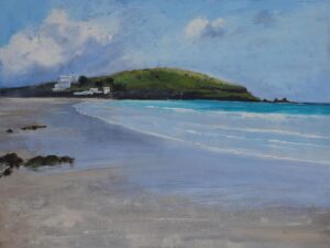 Turquoise Sea Burgh Island.   Paintings by Caroline McMillan Davey. Oil on board.