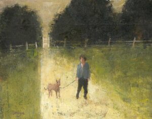 Man and a Dog.   Paintings by David Brayne. Acrylic & pigment on paper.