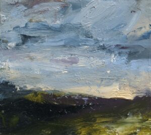 Towards Porthleven, Light in the Sky.   Paintings by Louise Balaam. Oil on board.