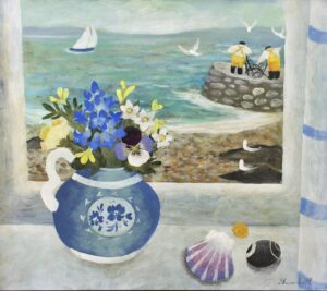 Lobster Pots.   Paintings by Sarah Bowman. Oil on board.
