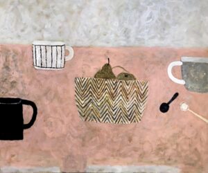 Pears in a Zigzag Bowl.   Paintings by Sarah Bowman. Oil on canvas.