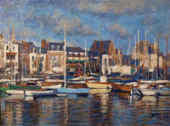 Old Harbour, Paimpol.   Paintings by Michael Bowman. Oil on canvas.