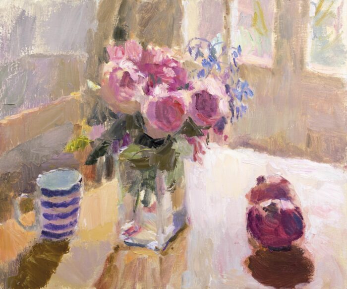 Roses in the Dining Room.   Paintings by Lynne Cartlidge. Oil on linen.