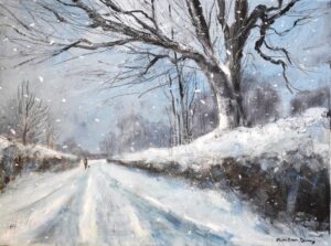 Snowy Winter Walk.   Paintings by Caroline McMillan Davey. Oil on canvas.