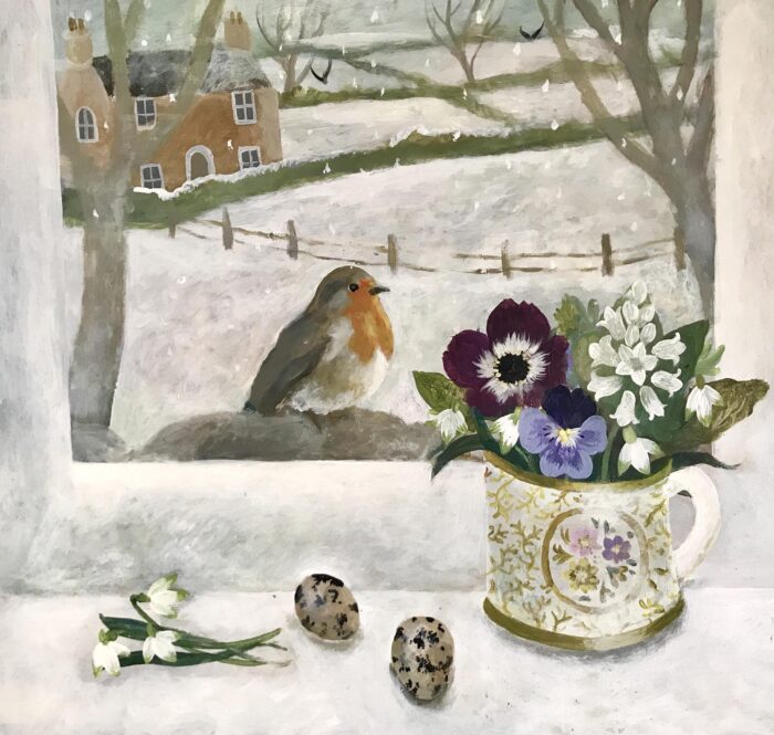 A Welcome Guest.   Paintings by Sarah Bowman. Oil on board.