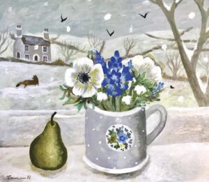 Fox in the Snow.   Paintings by Sarah Bowman. Oil on board.