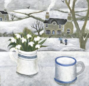 Snowdrops & Sledges.   Paintings by Sarah Bowman. Oil on board.