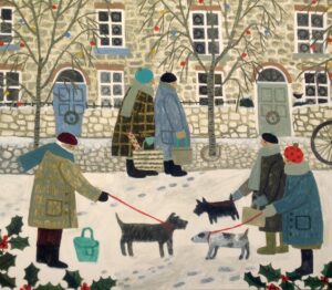 Leaping Winter Hare.   Paintings by Vanessa Bowman. Oil on card.