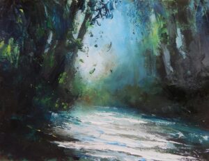 Through the Trees.   Paintings by David Morgan. Oil on archive paper.