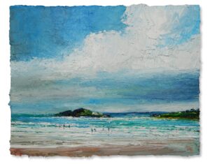 Bantham Surfers.   Paintings by David Morgan. Oil on board.