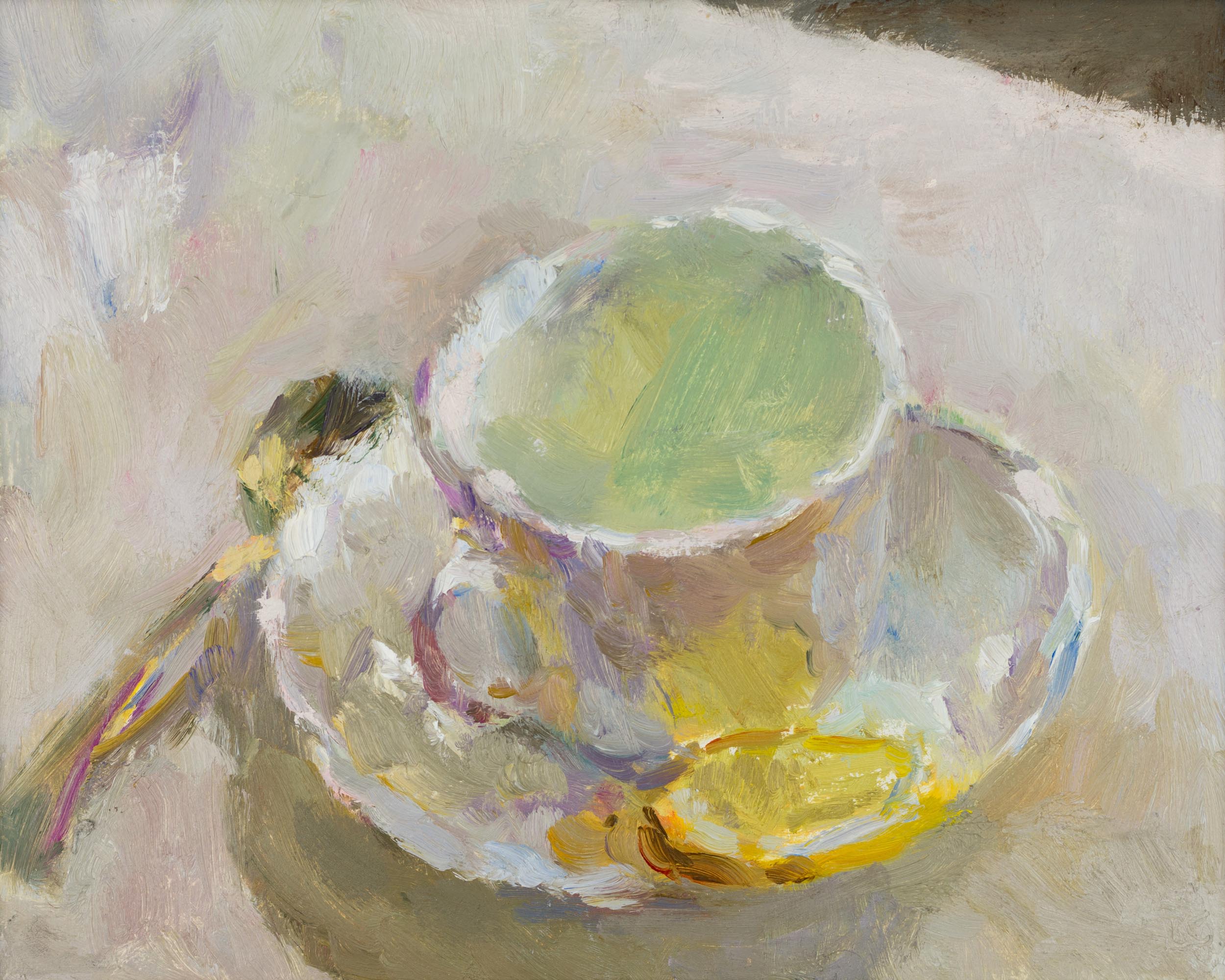 Teacup, Lemon & Spoon.   Paintings by Lynne Cartlidge. Oil on board.