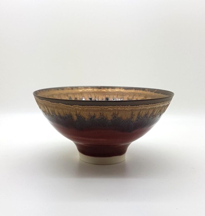Little Dark Red & Bronze Bowl (114).   Ceramics by Peter Wills. Porcelain.