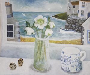 Hellebores.   Paintings by Sarah Bowman. Oil.