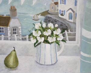 White Sweetpeas.   Paintings by Sarah Bowman. Oil.