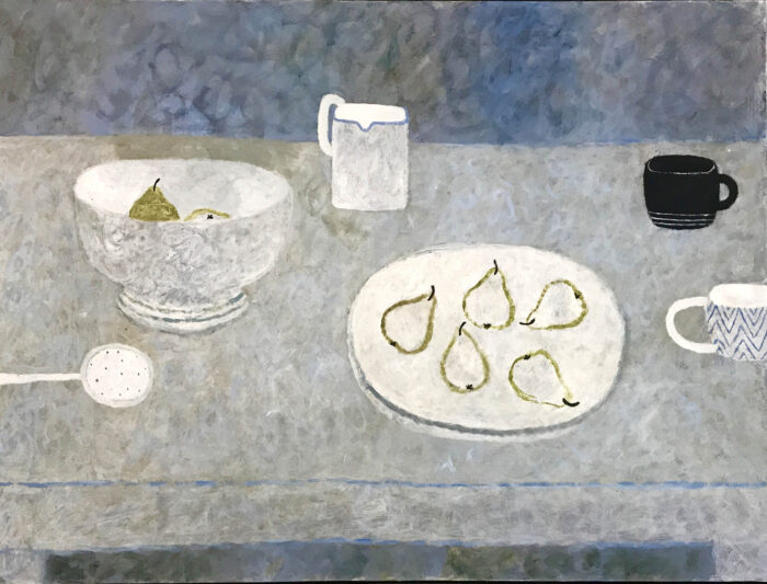 Seven Pears on Blue. Paintings by Sarah Bowman. Oil on board. Seven Pears on Blue. Paintings by Sarah Bowman. Oil on board.