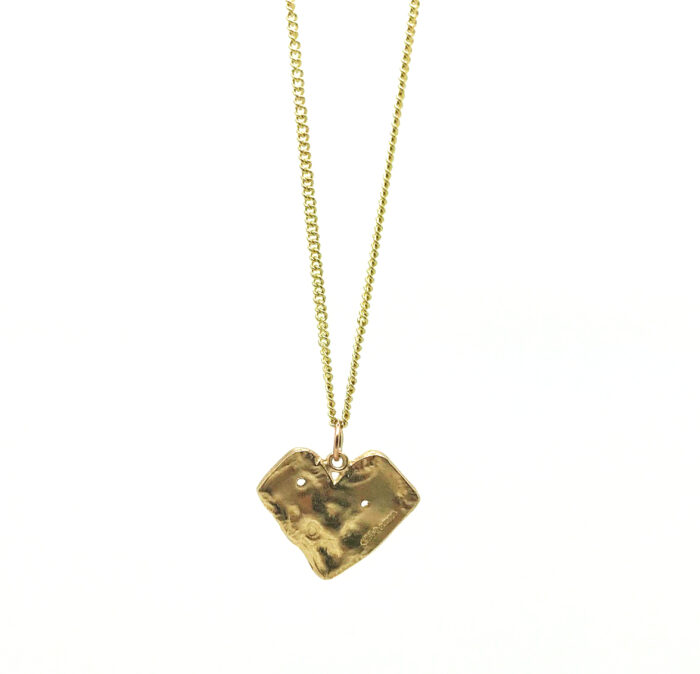 Medium Square Gold Heart Pendant (57).   Jewellery by Holly Belsher. 9ct gold/20" chain.