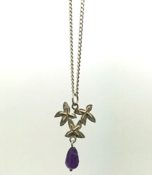 Silver necklace with 3 Bird Pendant & Amethyst (64).   Jewellery by Holly Belsher. Silver & amethyst/18" chain.