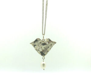 Large Silver Pendant 25" chain & White Pearl (78).   Jewellery by Holly Belsher. Silver & pearl.