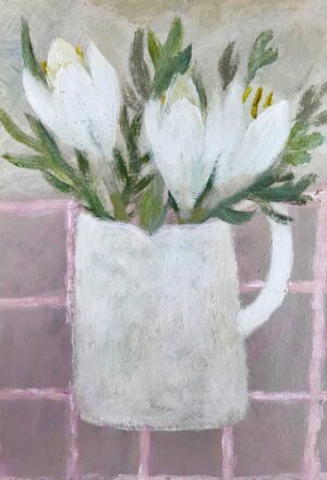 White Crocuses.   Paintings by Sarah Bowman. Oil on paper.