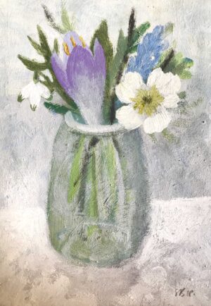 White Crocuses.   Paintings by Sarah Bowman. Oil on paper.
