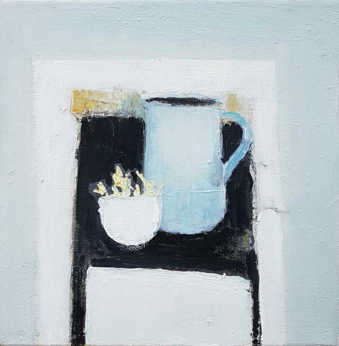 Blue Jug, Black Table.   Paintings by Marilyn Browning. Oil on canvas.