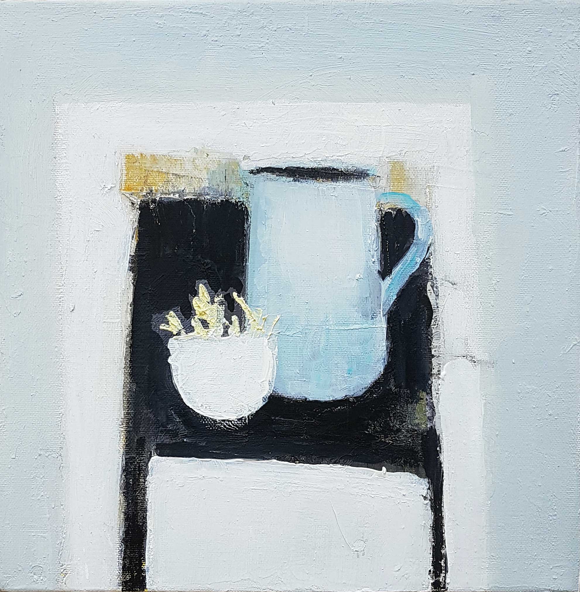 Blue Jug, Black Table.   Paintings by Marilyn Browning. Oil on canvas.