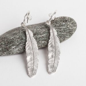 Feather Hoop earrings.   Jewellery by Uncategorised. Silver.