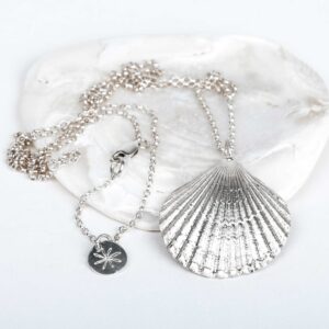 Scallop Shell Long Necklace.   Jewellery by Uncategorised. Silver.