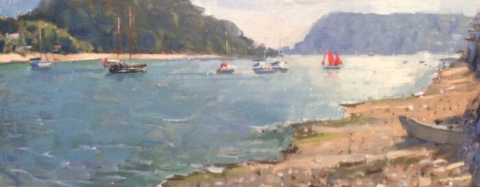 Red Sails, Salcombe.   Paintings by Maria Rose. Oil on board.