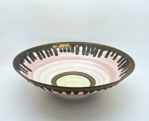 Large Pale Pink & Bronze Bowl (127).   Ceramics by Peter Wills. Porcelain.