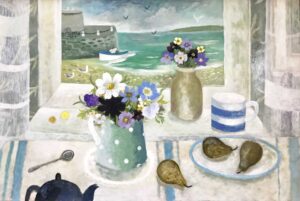 Garden Flowers & Pears.   Paintings by Sarah Bowman. Oil on board.