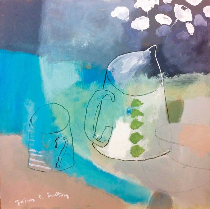 Coffee With Stig.   Paintings by John Button. Acrylic on board.