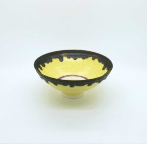 Small Flecked Yellow & Bronze Bowl (133).   Ceramics by Peter Wills. Porcelain.