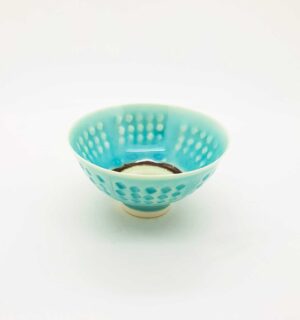 Petite Blue bowl with impressed pattern (138).   Ceramics by Peter Wills. Porcelain.
