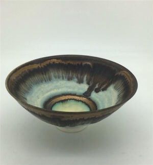 Petite Bronze & Turquoise Bowl (123).   Ceramics by Peter Wills. Porcelain.