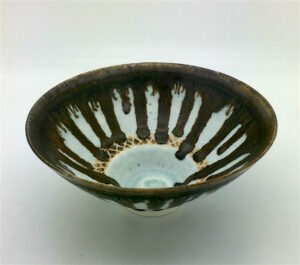 Small Bronze & Turquoise Bowl (120).   Ceramics by Peter Wills. Porcelain.