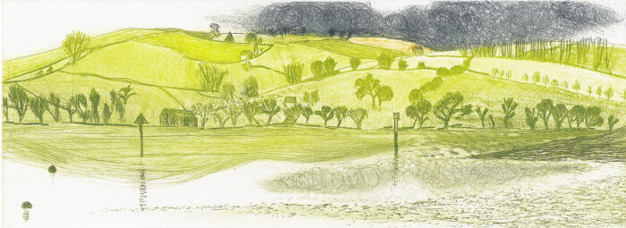 Whitestone Over Longstream, River Dart.   Prints by Susan Deakin. Drypoint.