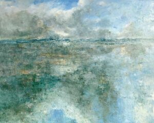Cream Beach, Grey Islands.   Paintings by Ellen Watson. Mixed media on canvas.