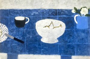 The Blue Table.   Paintings by Sarah Bowman. Oil on board.