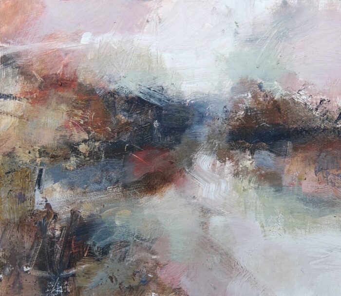 A River of Prayers Under Indigo Skies (diptych).   Paintings by Andy Waite. Oil on board.