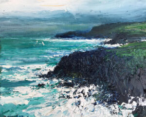 Heavy Sea, Port Isaac Bay.   Paintings by David Morgan. Oil on board.