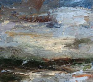 Low Sky, Priest’s Cove.   Paintings by Louise Balaam. Oil on board.
