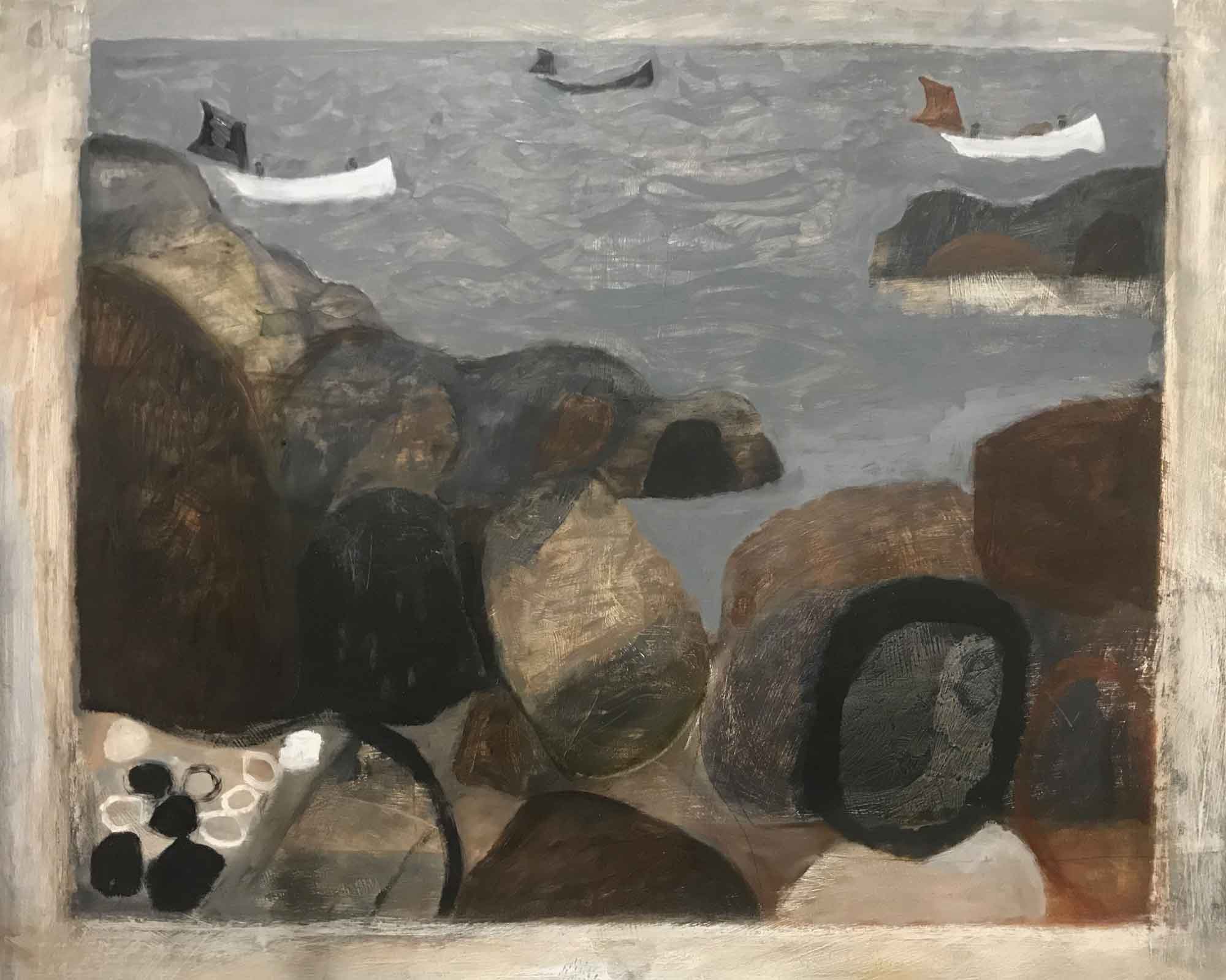 Rocks & Boats.   Paintings by Melvyn Evans. Oil on gesso board.