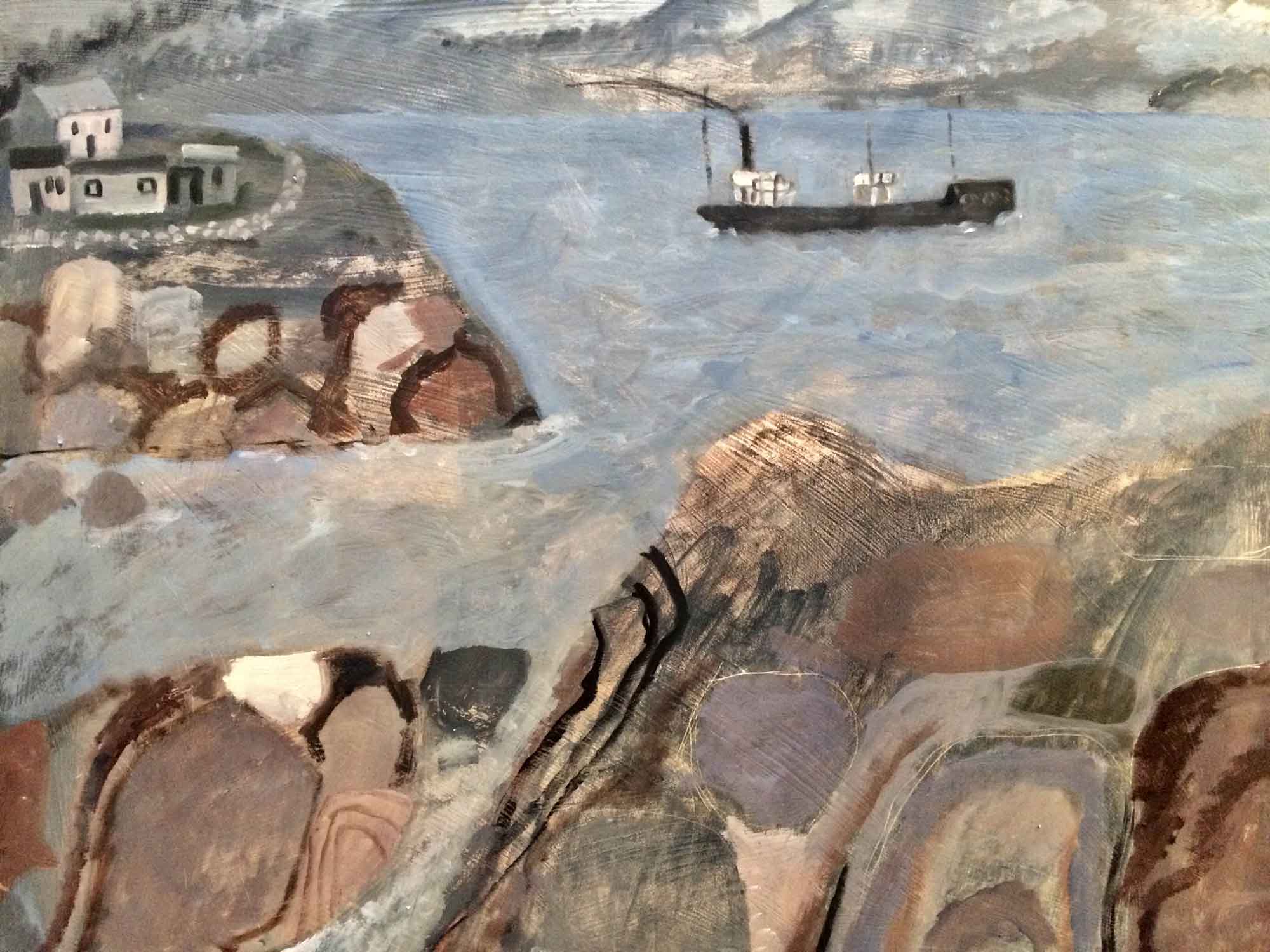 Rocky Coast & Cottages.   Paintings by Melvyn Evans. Oil on gesso board.